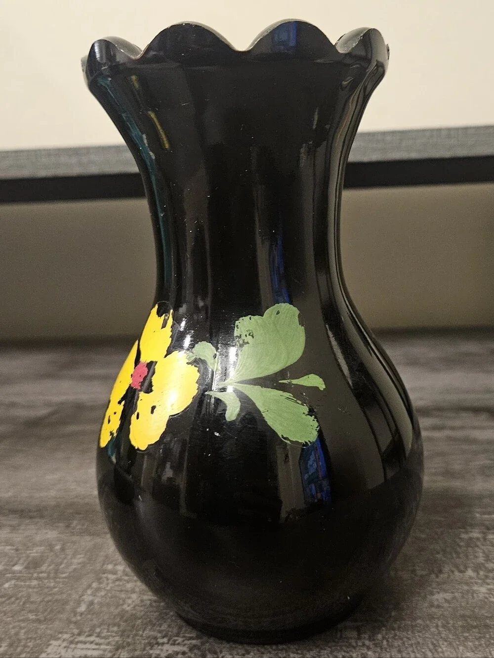 Vintage Black Amethyst Glass Vase Trio